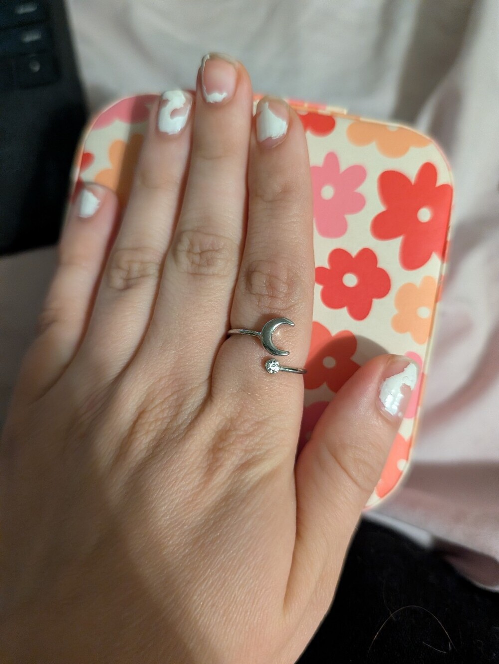 Sterling Silver Moon & CZ Open Ring in Silver